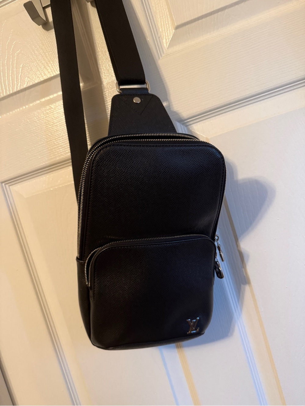 Louis Vuitton Black Leather Sling Belt Bag with Silver LV Emblem - Picture 7 of 9